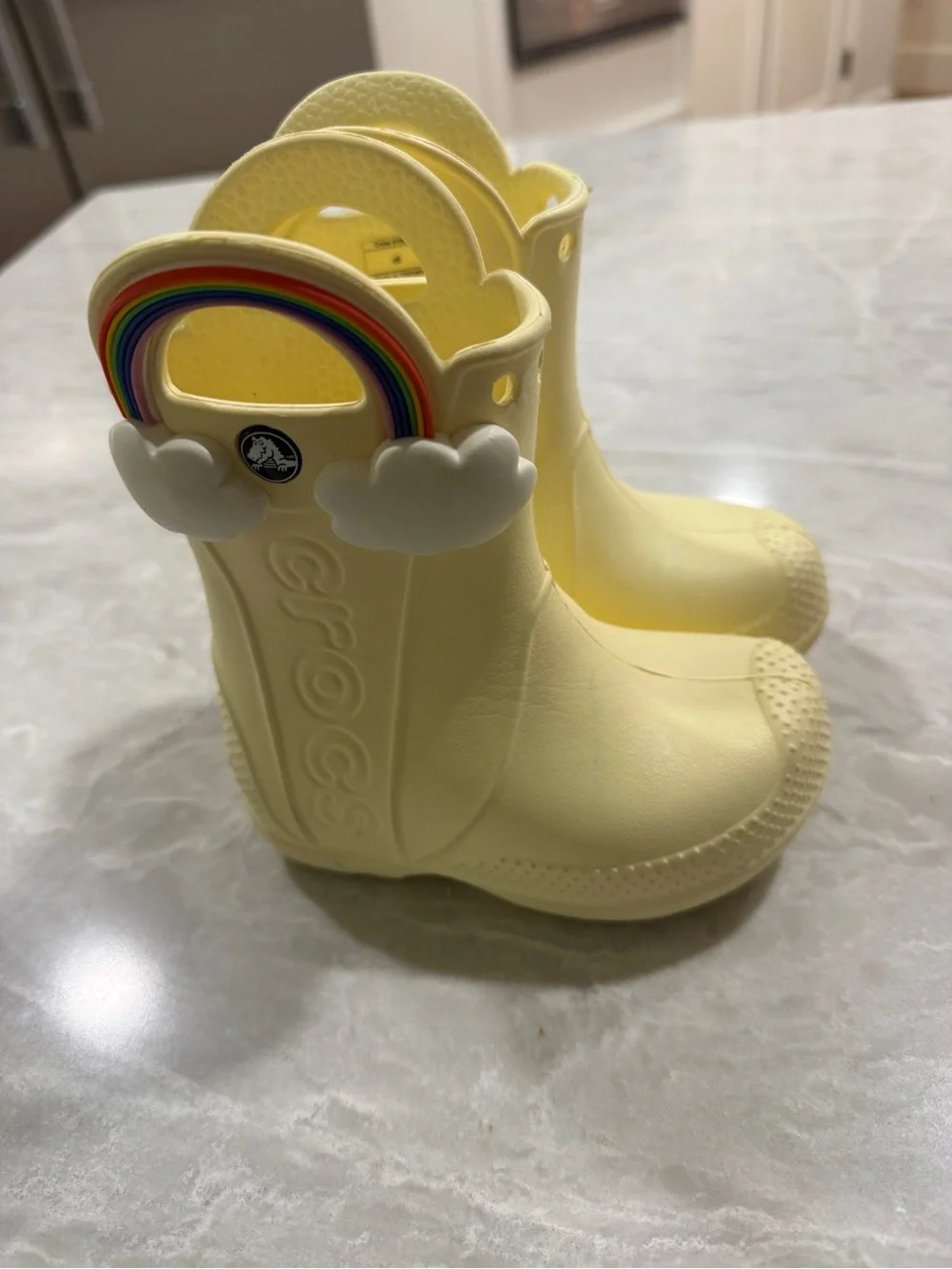Kids CROCS Yellow Rainbow Handle Rain Boots